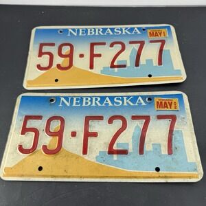 2002 Nebraska License Plate Plates PAIR / SET 59-F277